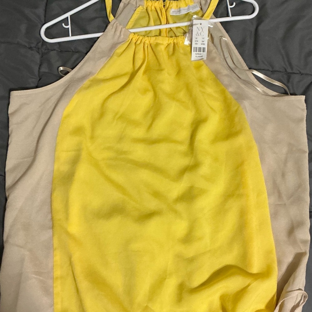 New York & Company Yellow and Tan Halter Dress